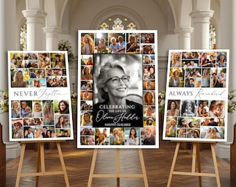 Funeral Photo Collage Sign Template: Celebration of Life Memorial (Canva, Digital Download) #THR