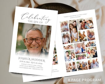 Editable Funeral Program Template: 8-Page Bi-Fold Obituary (Canva)