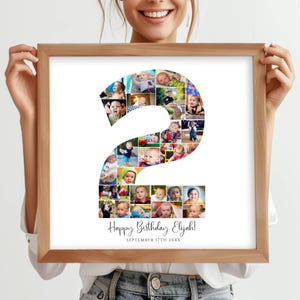 Birthday Number 2 Photo Collage, Birthday gift, Second Birthday Photo Milestone Sign, Editable 2nd Birthday Photo Poster Template, Canva