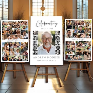Celebration of Life Funeral Photo Collage Sign Set Templates, Funeral Welcome Sign Template, In Loving Memory, Funeral Poster, Canva