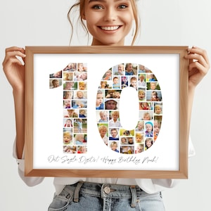 Collage photo 10e anniversaire, cadeau 10e anniversaire, anniversaire numéro 10 affiche 10e anniversaire imprimable, modifiable, 10e modèle de collage photo