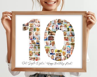 Collage photo 10e anniversaire, cadeau 10e anniversaire, anniversaire numéro 10 affiche 10e anniversaire imprimable, modifiable, 10e modèle de collage photo