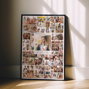 May include: A graduation photo collage poster with a black frame. The poster features a large photo of a woman in a graduation cap and gown, surrounded by smaller photos of her life. The text "You Did It! Class of 2024" is printed at the top of the poster, and the name "Rachel Holder" is printed at the bottom.
