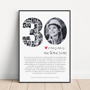 Modèle d'affiche 30 raisons pour lesquelles nous t'aimons avec photos, cadeau 30e anniversaire imprimable pour lui ou elle, décoration 30e anniversaire personnalisée et modifiable