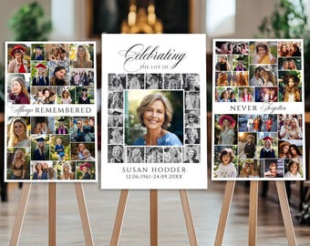 Funeral Photo Collage Sign Set Templates, Funeral Welcome Sign Template, Celebration of Life, In Loving Memory, Memorial Poster Size