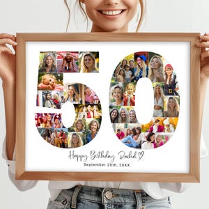 Canva Editable Number 50 Collage Poster Template, Personalized 50th Birthday Gift, 50 Photo Collage Printable Frame Template