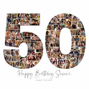 50th Birthday Photo Collage Template | Personalized Number Gift | Canva Digital Download