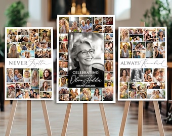 Funeral Photo Collage Sign Template: Celebration of Life Memorial Board (Canva, Digital Download) #THR