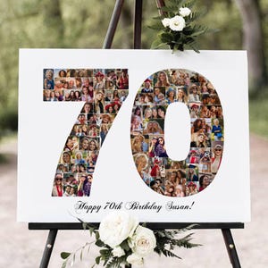 Collage de fotos de 70 cumpleaños, collage de fotos personalizado de 70 cumpleaños, regalo familiar, collage de números, regalos para él, regalos para ella, collage de 70