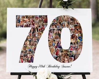 70th Birthday Photo Collage, Personalized 70th Birthday Photo Collage, Family Gift, Number Collage, Gifts for Him, Gifts for Her, 70 Collage