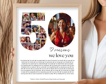 50 Reasons We Love You Poster Photo Collage Template , Printable 50th Birthday Gift for Him or Her, Personalized 50th Anniversary, Canva