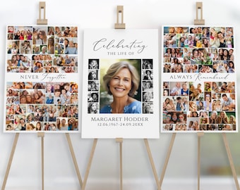 Funeral Photo Collage Sign Set Templates, Funeral Welcome Sign Template, Celebration of Life, In Loving Memory, Memorial Poster Size