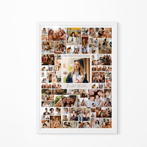 May include: A graduation photo collage featuring a graduate in a cap and gown, surrounded by smaller photos of friends and family. The text "You Did It! Class of 2024" is at the top of the collage, and the graduate's name, "Rachel Hodder", is at the bottom.