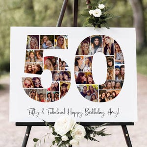 50th Birthday Number Photo Collage Canva Template, Milestone Birthday Poster, Custom Anniversary Gift, Editable Photo Display, Digital Sign