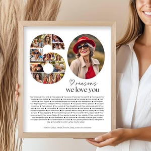 Modèle d'affiche 60 raisons pour lesquelles nous t'aimons avec photos, cadeau imprimable pour son 60e anniversaire pour lui ou pour elle, décoration modifiable et personnalisée pour son 60e anniversaire