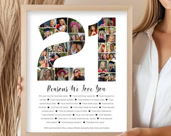 Póster de collage de fotos para 21 cumpleaños, regalo personalizado (descarga digital)
