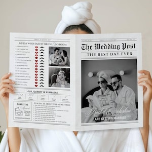 Newspaper Wedding Program Template | Editable Wedding Invitation Keepsake | Canva