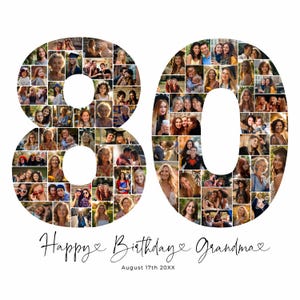 80th Birthday Photo Collage Template, Personalized 80th Birthday Gift for Women, Him, Mom, Birthday Gift Grandma Grandpa, Family Gift, Canva