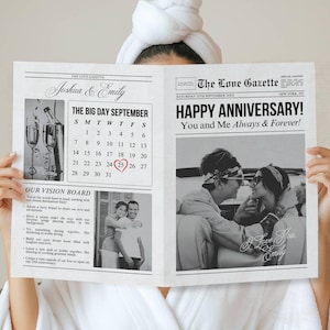 Modello di giornale per il primo anniversario di coppia, regalo modificabile su Canva per fidanzato o fidanzata, regalo per il primo anno di fidanzamento, poster stampabile