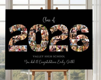 2026 Graduation Photo Collage Welcome Sign Template, Party Poster Display, Class of 2026, Graduation Gift for Seniors, Photo Board Posters