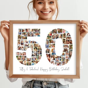 50. Geburtstags-Foto-Collage, personalisierte 50. Geburtstags-Foto-Collage, Familiengeschenk, Zahlen-Collage, Geschenke für ihn, Geschenke für sie, 50 Collage