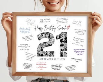 21st Birthday Signature Board Printable, Number 21 Photo Sign, 21st Welcome Sign, Guest Book, Autograph Poster, Instant Canva Templates