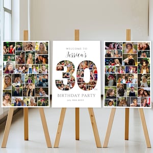 30th Birthday Photo Collage Set, 30th Birthday Welcome Board, Birthday Number 30 Printable, 30th Photo Collage Template, Birthday Poster
