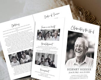 Sjabloon voor minimalistische begrafenisprogramma voor vrouwen, In Loving Memory, Memorial Program, Memorial Service Template, Doodsbriefsjabloon, afdrukbaar