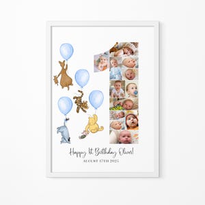 Erster Geburtstag Zahl 1 Fotocollage, Geburtstagsgeschenk, Foto-Meilensteinschild zum 1. Geburtstag, bearbeitbare Foto-Poster-Vorlage zum 1
