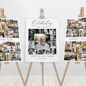 Funeral Photo Collage Sign Set Templates, Funeral Welcome Sign Template, Celebration of Life, In Loving Memory, Memorial Poster Size