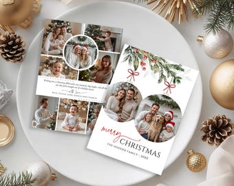 Elegant Christmas Card Template, Holiday Photo Cards, Family Photo Christmas Greeting, Nordic Christmas, Christmas Photo Card, Canva