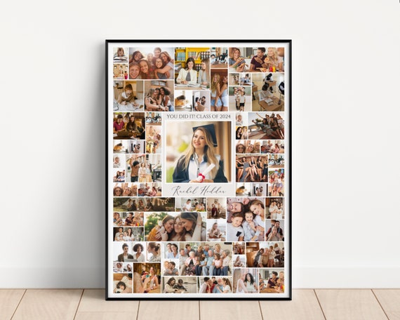 Graduation Photo Collage 24x36 Template, Photo Collage Poster Template for 61 Photos, Class Photo Collage Template Canva