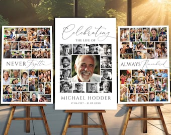 Funeral Photo Collage Sign Set Templates, Funeral Welcome Sign Template, Celebration of Life, In Loving Memory, Memorial Poster, Canva