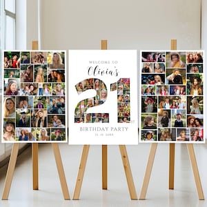 21st Birthday Photo Collage, 21st Birthday Welcome Board, Birthday Number 21 Printable, 21st Photo Collage Template Set, Birthday Poster