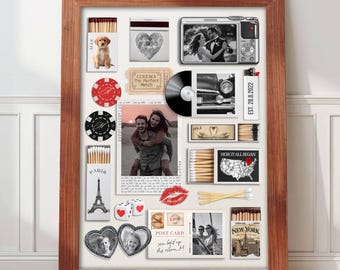 Plantilla de póster de caja de cerillas editable, arte imprimible personalizado de caja de cerillas, regalo de aniversario para él y para ella, descarga digital de Canva