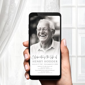Digital Funeral Invitation Celebration Of Life Phone Invitation Memorial Evite Editable Electronic Funeral Evite Text Message Invite