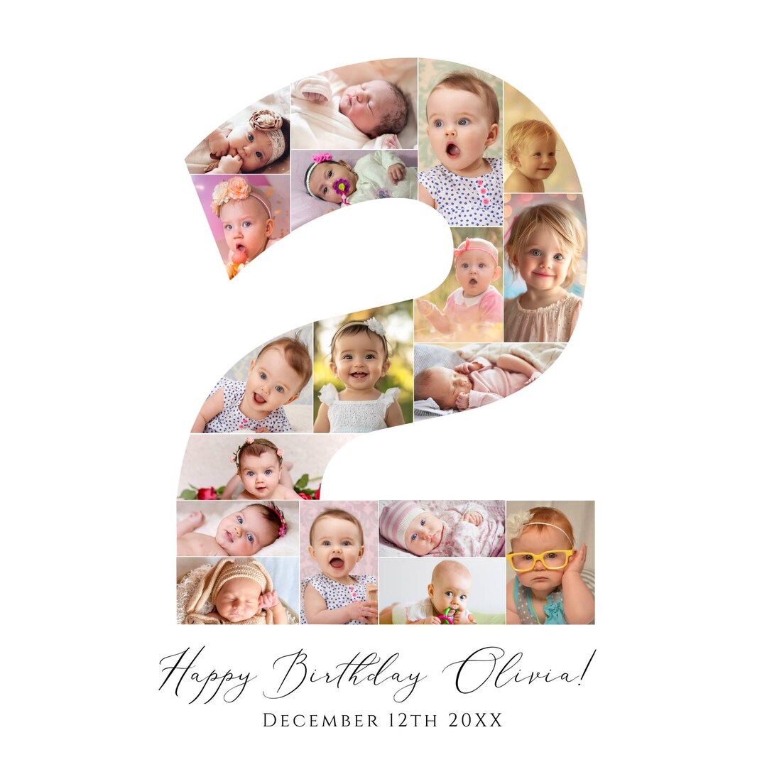 2nd Birthday Photo Collage Template, Personalized Number 2 Sign, Gift ...
