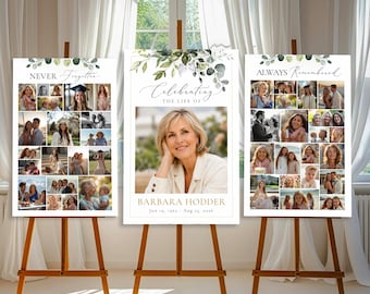 Funeral Photo Collage Sign Template: Celebration of Life Poster Memorial Board (Canva, Digital Download), #GRE