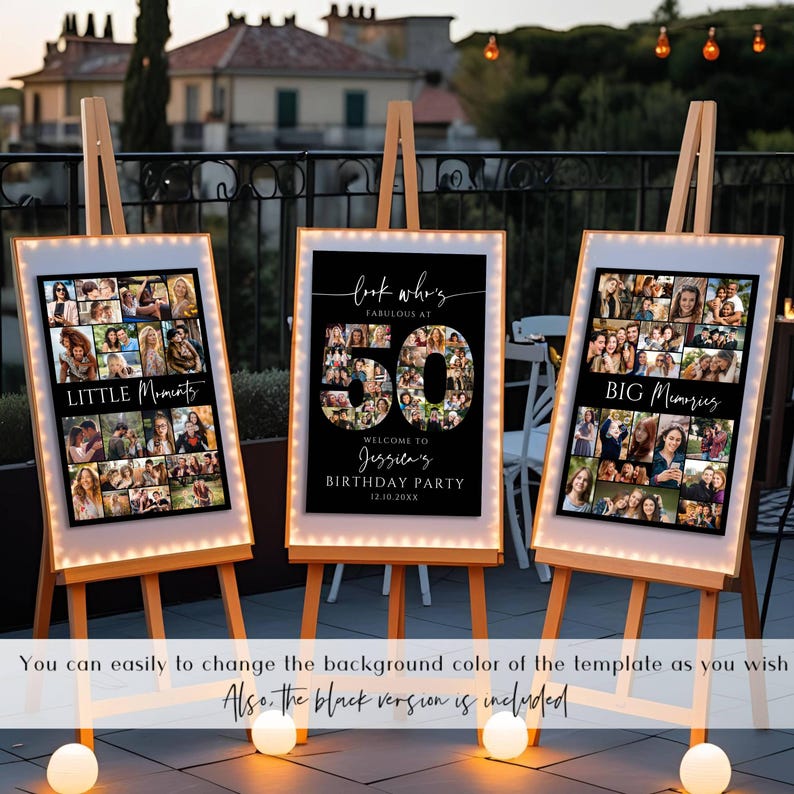 50th Birthday Photo Collage Sign Canva Template - Editable Number 50 ...