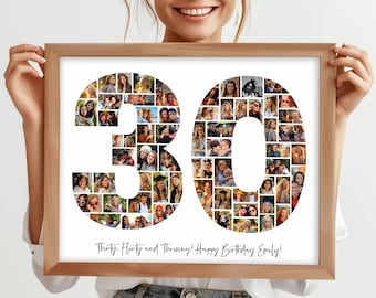 30th Birthday Photo Collage, Personalized 30th Birthday Photo Collage, Anniversary Gift, Number 30 Collage, Gifts for Him, for Her, Canva