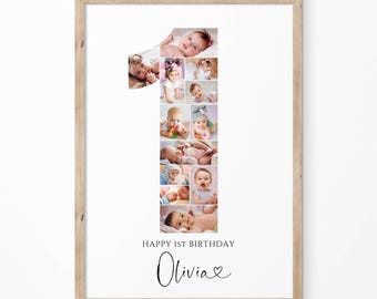1st Birthday Photo Collage Template – Editable Canva Poster Gift for Baby or Toddler (Digital Download)