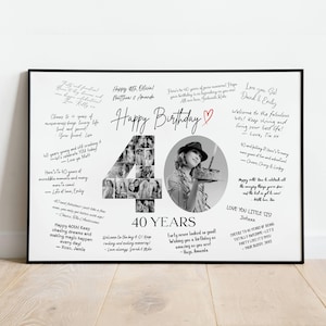 40 Geburtstag Signature Board zum selbst ausdrucken, Zahl 40 Fotoschild, 40 Jahre Willkommensschild, Gästebuch, Autogramm Poster, Instant Canva Vorlagen