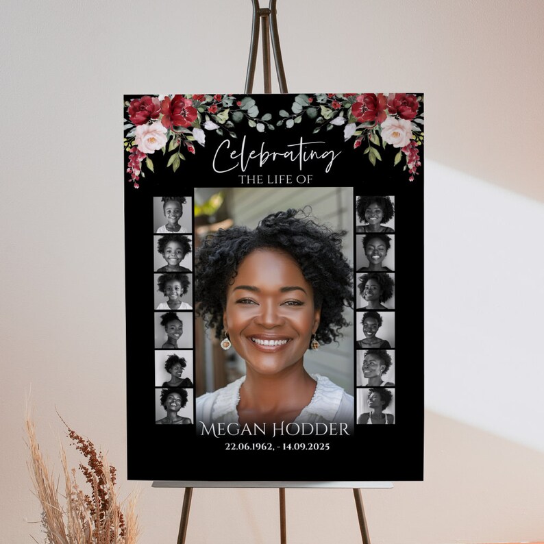 Funeral Photo Collage Poster Template, Funeral Sign Template