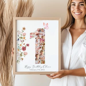 1. Geburtstag Fotocollage, personalisierte 1. Geburtstag Fotocollage, Zahlen Collage, 1. Geburtstag Foto Meilensteinschild, Canva
