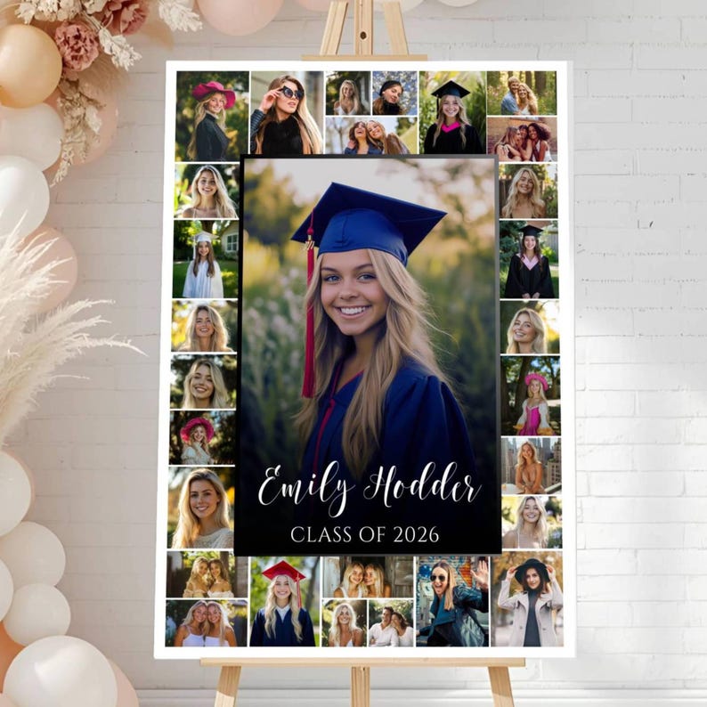 Printable Graduation Photo Collage Template, Graduation Poster Display ...
