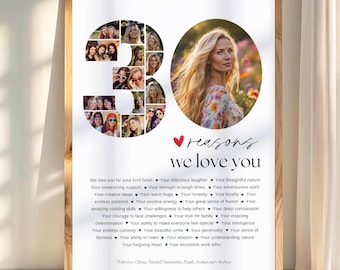 30 Reasons We Love You Poster With Pictures Template Printable, Editable 30th Birthday Gift for Him or Her, Personalized 30th Birthday Decor