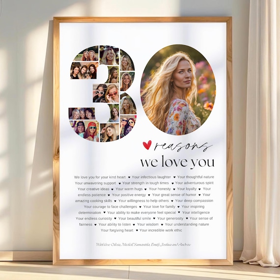30 Reasons We Love You Poster With Pictures Template Printable, Editable 30th Birthday Gift for Him or Her, Personalized 30th Birthday Decor