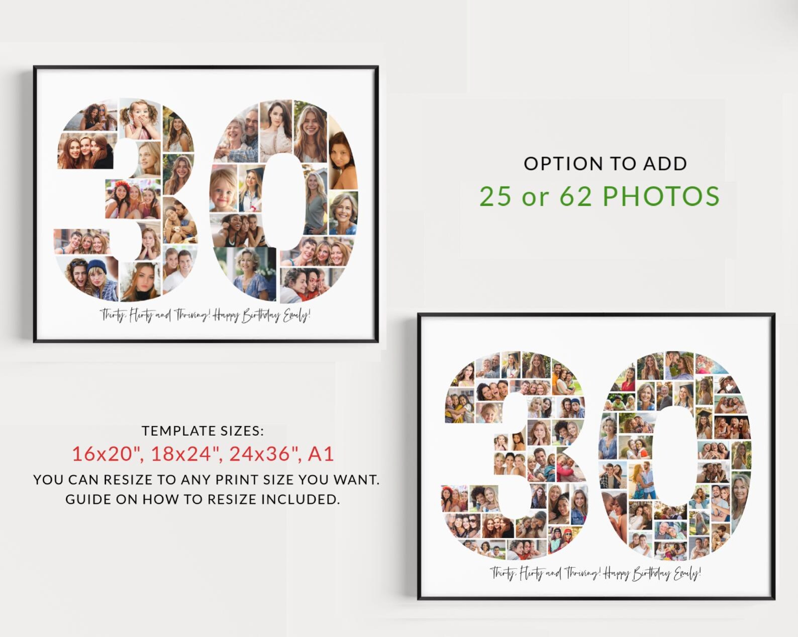 30th Birthday Photo Collage Template: Printable Number 30 Poster ...
