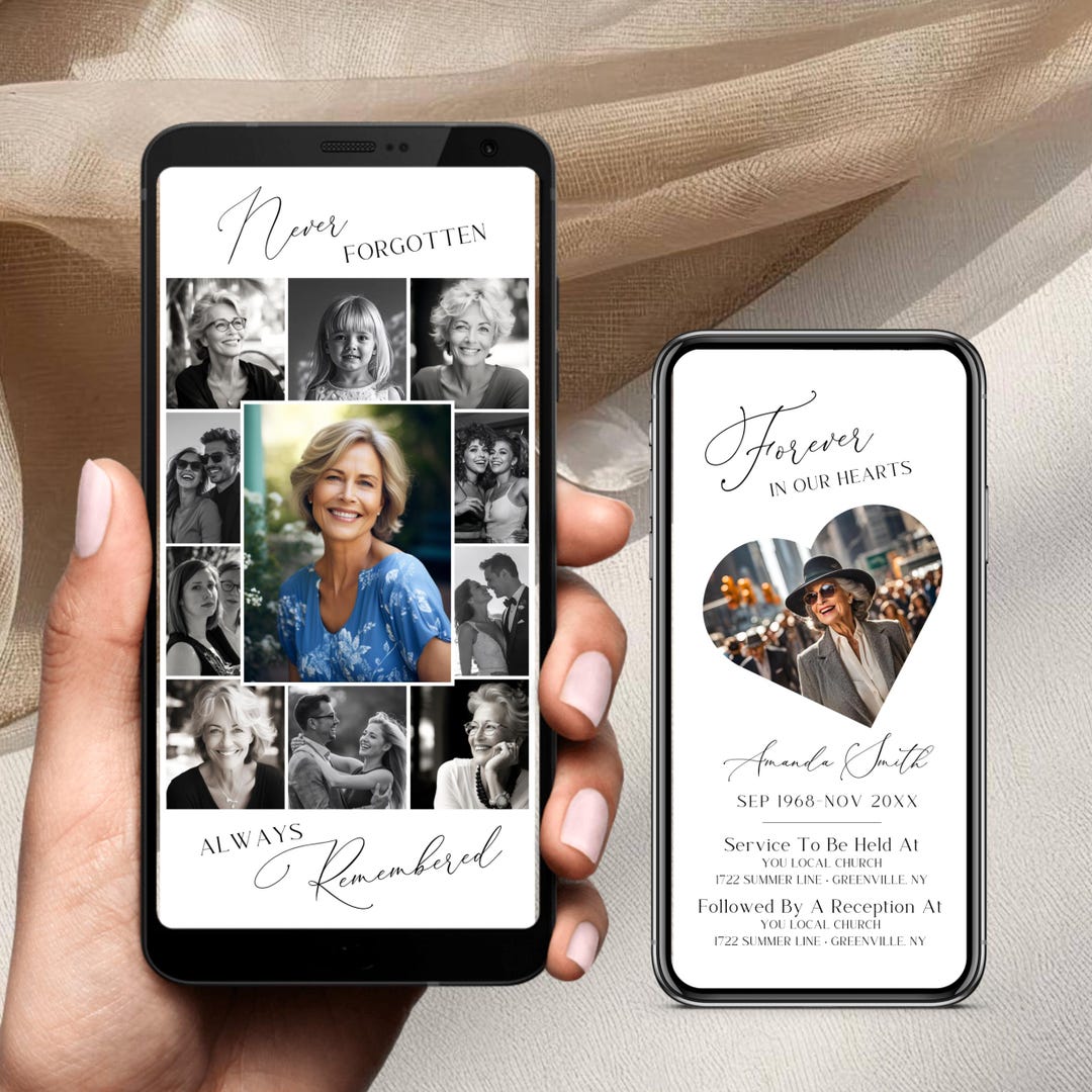 Editable Funeral Invitation Template Canva, Photo Collage Memorial ...