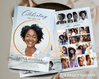 Light Blue Funeral Program Template: Editable 8-Page Memorial Booklet (Canva, Digital Download)